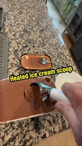 This heated ice cream scoop makes scooping even the most frozen ice creams super easy! #heatedicecreamscooper #frozenicecream #icecream 
