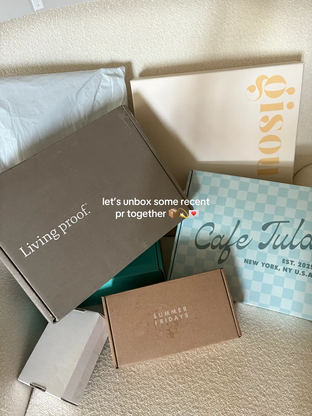 unbox some recent & super exciting pr with me 💫 feeling extra grateful!! 💌 @TULA skincare @Rare Beauty @elfcosmetics @Summer Fridays @Living Proof, Inc. @Gisou @Tatcha US #pr #prhaul #prunboxing #giftedbyTULA #TULApartner 