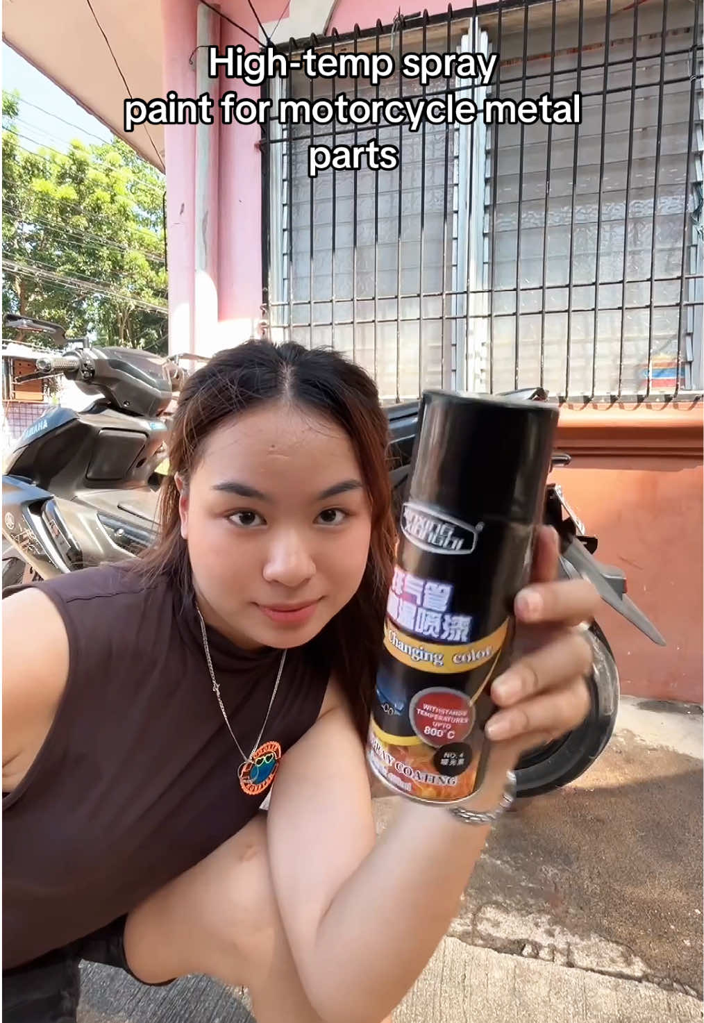 Available in glossy and matte! Para sa mga pipe and other metal parts this paint can handle high temperatures at hindi natutunaw😊 . . . . . . . . . . . . . . #aerox #aerox155 #spraypaint #hightempreture  #ladyrider, #motogirl, #bikergirl, #girlswhoride, #motorpaint 