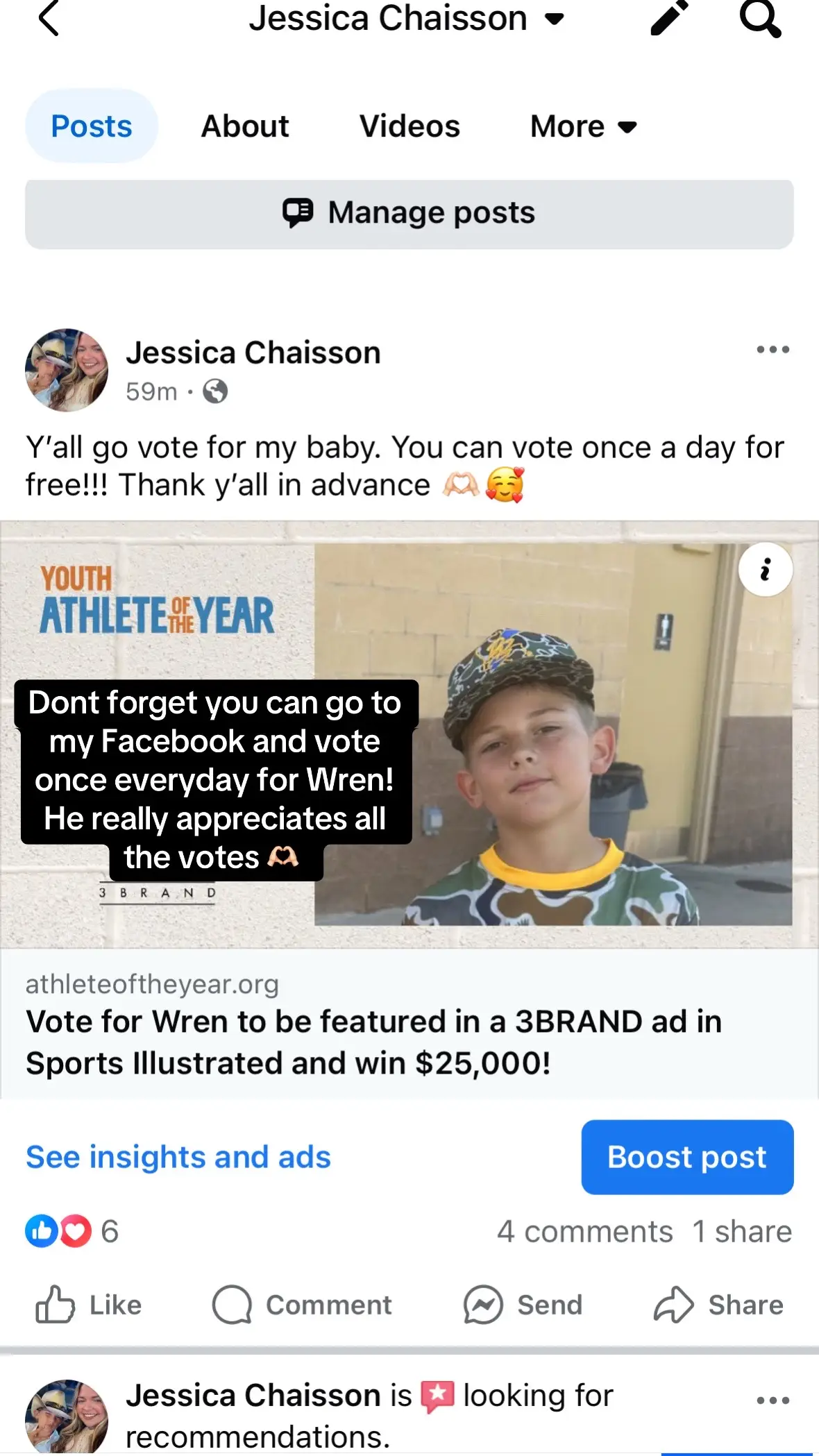 It just takes a minute to go to my Facebook and give Wren a free vote daily until next Wednesday so he can stay in the top 20 of his group! Thank you all #wrendavid #athleteoftheyear #athlete #sports #baseball #football #basketball #top20 #fyp 