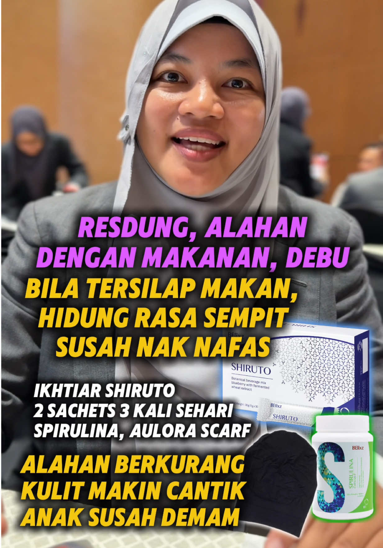 Kak Intan memang lama ada masalah resdung.   Kalau makan udang atau makanan luar yang ada belacan, memang rasa hidung sempit, susah nak bernafas. Kak Intan cuba ikhtiar dengan Shiruto.   Amalkanmbil 2 sachets, 3 kali sehari   Dalam 3 hari, keluar semua lendir & hingus hijau. Lepas tu, lega! Bila cuba makan udang semula, Kak Intan tunggu juga — Tapi hidung tak sumbat langsung.  Ya Allah, seronok sangat! Suami pun tegur, kulit nampak makin cantik Lagi la seronok kan?! Kak Intan pun teruskan bagi anak-anak juga —   Mereka pun sebelum ni cepat allergic, especially bila balik kampung, kena habuk.   Biasanya memang akan selsema, tapi lepas amalkan Shiruto & Spirulina — satu family okey! Sekarang, bila anak nak demam, Kak Intan cepat-cepat bagi ✔ Shiruto   ✔ Pakaikan Aulora Scarf Alhamdulillah, badan dah ada ‘protection’ — tak mudah kena deman Sejak kenal produk BE dari tahun 2024, sampai sekarang Alhamdulillah tak ada drama resdung lagi. #shiruto #shirutovitaminsofimmunity #shirutotestimonial #spirulina #aulorascarf #resdung #alahan #allergic #healthy #healthylifestyle #healthyliving 