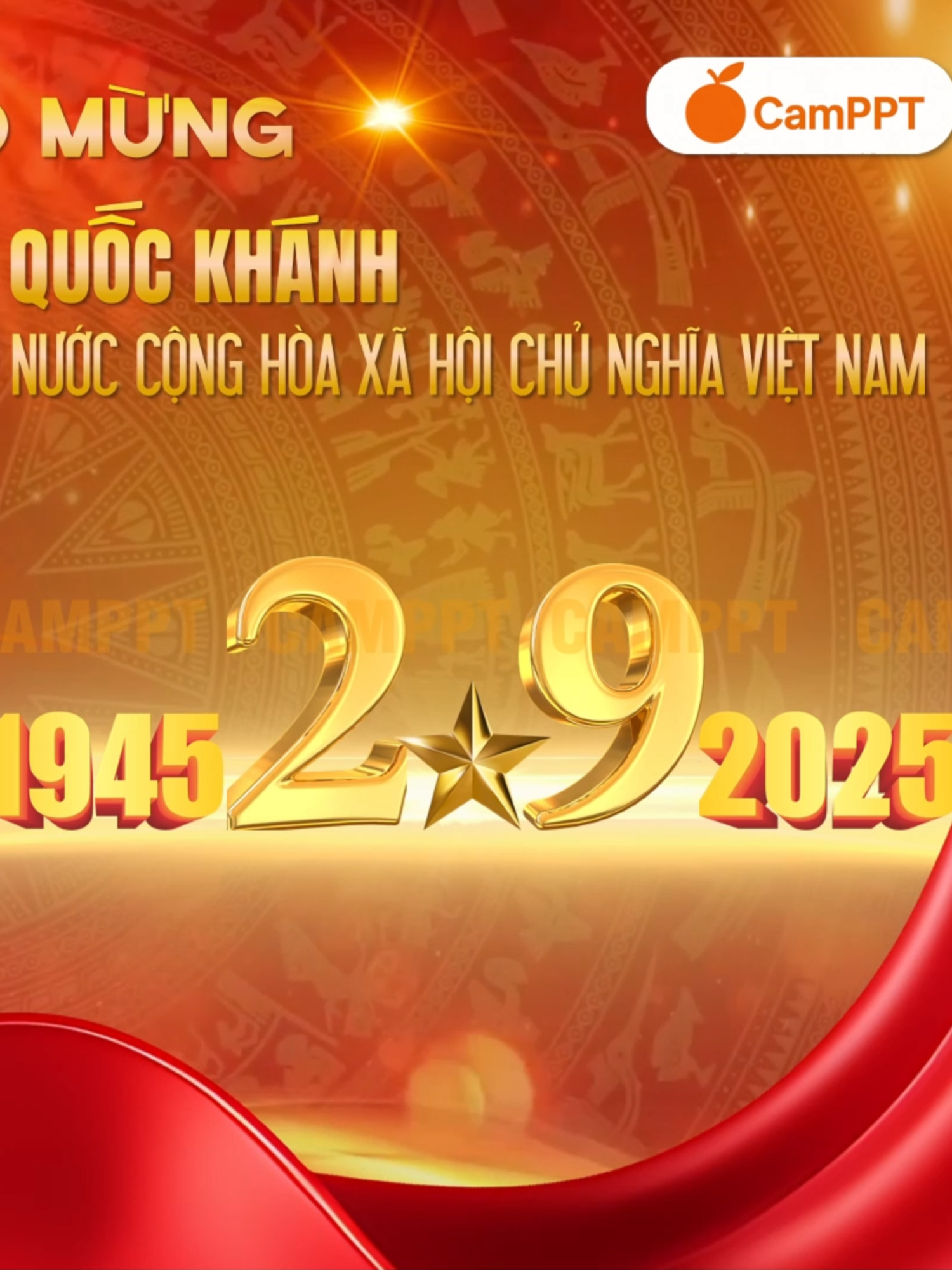 Mẫu Chào mừng 80 năm Quốc Khánh 005 - Camppt. Định dạng powerpoint. Sản phẩm gồm: 1 file powerpoint, 2 ảnh poster PNG, 1 video xuất file sẵn full HD 1080. CHỈNH SỬA BẰNG POWERPOINT. #powerpoint #slide #camppt #poster #posters #trailers #sapnhap #QUOCKHANH #DIEUBINH #2THANG9