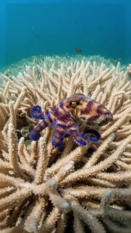 Deadly Blue-Ringed Octopus Hiding in Coral 😳🐙 #oceanwarning