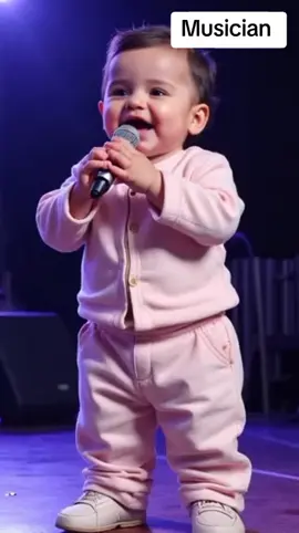 A cute baby singing on stage with a microphone  #funn #baby 