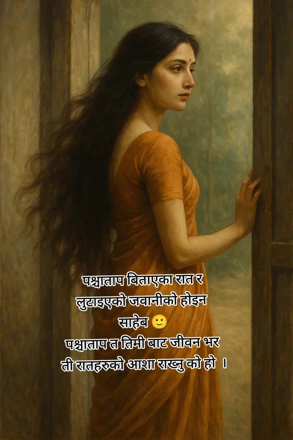 पश्चाताप बिताएका रात र लुटाइएको जवानीको होइन  साहेब  पश्चाताप त तिमी बाट जीवन भर  ती रातहरुको आशा राख्नु को हो  ।