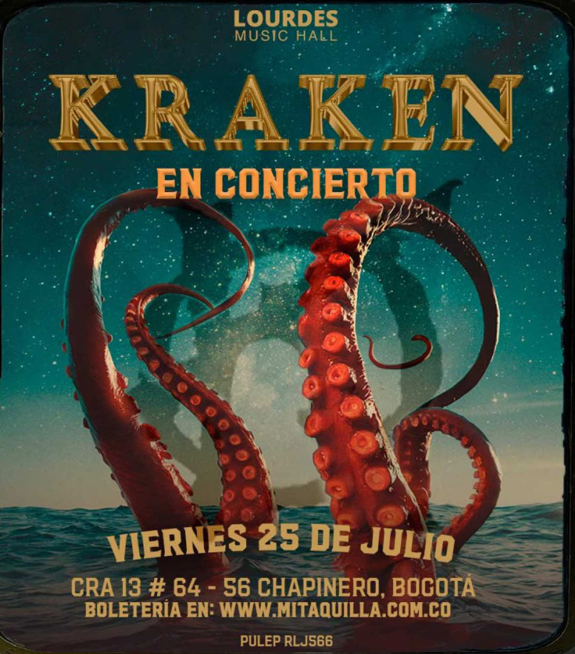 Kraken En Concierto (Lourdes Music Hall)  25 de julio 2025 Vestido De Cristal - Kraken  Kraken II - 2 de junio de 1989 Roxana Restrepo - Vocalista @roxana.restrepo  Luis Ramírez - Bajista y Compositor  Ricardo Wolff - Guitarrista @Tatowolff  Andrés Leiva - Guitarrista @andresleivaoficial  Rubén Gelvez - Teclado