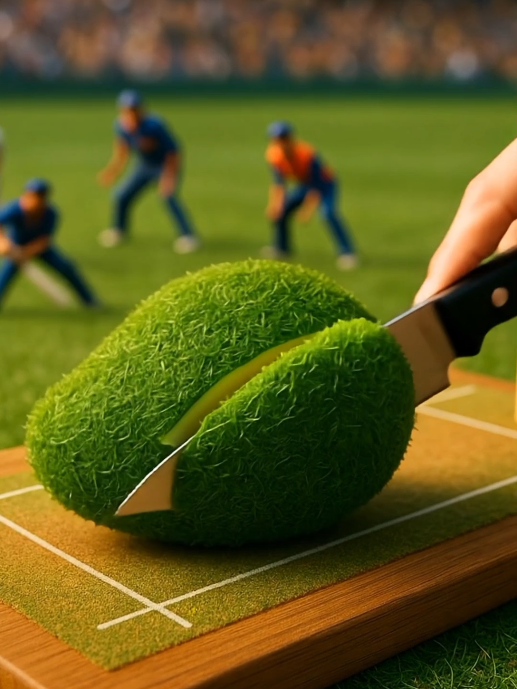 Grass Mango SLICED on Cricket Pitch While Tiny Players Battle! 🏏🔪🍃 #ASMR