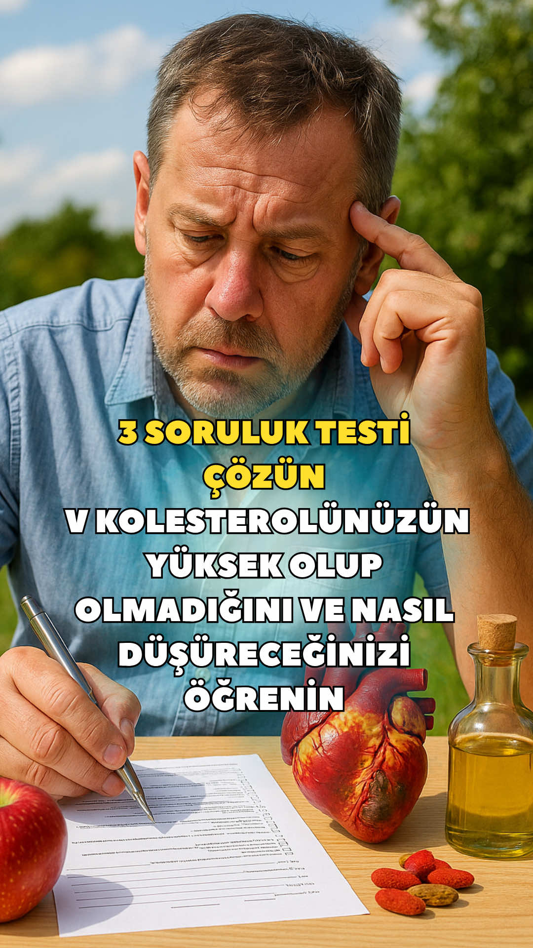 Üç soruluk bir test yapın ve yüksek kolesterolünüz olup olmadığını ve bunu nasıl düşürebileceğinizi öğrenin.       Ve en önemlisi – sadece kolesterolü düşürmeye odaklanmak faydasızdır! Tüm vücudu, özellikle de sindirim sisteminizi iyileştirmeniz gerekir. Bunu nasıl yaparsınız, böylece kolesterolünüz normalde kalır ve kalp krizi ya da felç riski taşımazsınız? Sizin için en etkili ve yararlı önerileri bir araya getirdim. Hemen şimdi yorumlara Sindirim yazın, ben de size bilgileri özel mesajla göndereyim.
