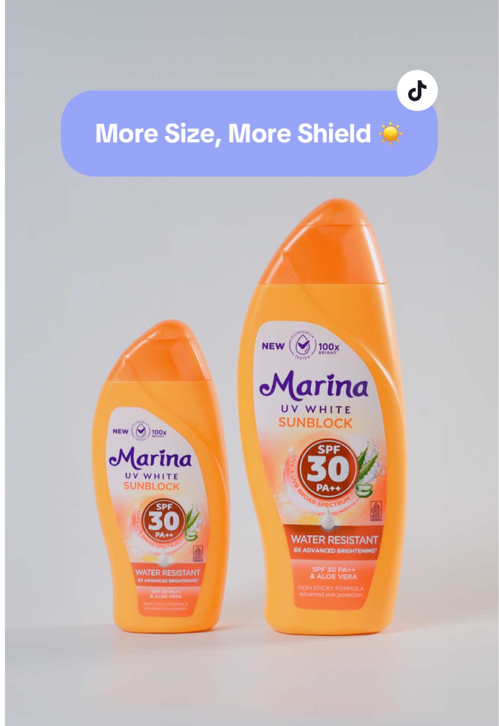 Wah.. Marina Sunblock punya ukuran baru yang lebih besar dan memberikan perlindungan extra untuk kulit dari sinar matahari. So, beli sekarang untuk kulit semakin bersinar ☀️☀️. #ExtraProtectionExtraBright #SemakinBersinar #Marina 