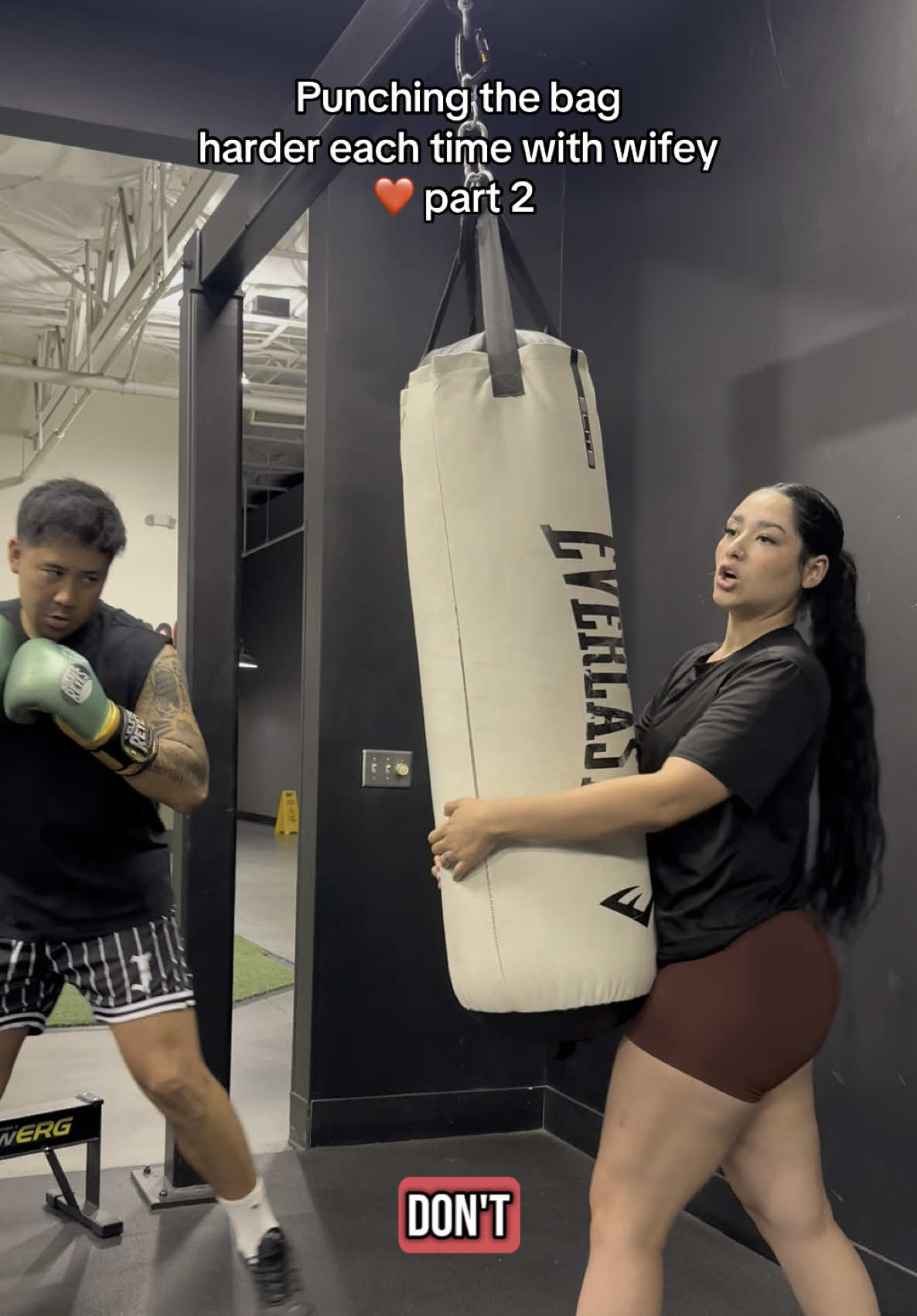 Punching the bag harder each time with wifey pt. 2 #boxing #funny #comedy #sports #fyp 
