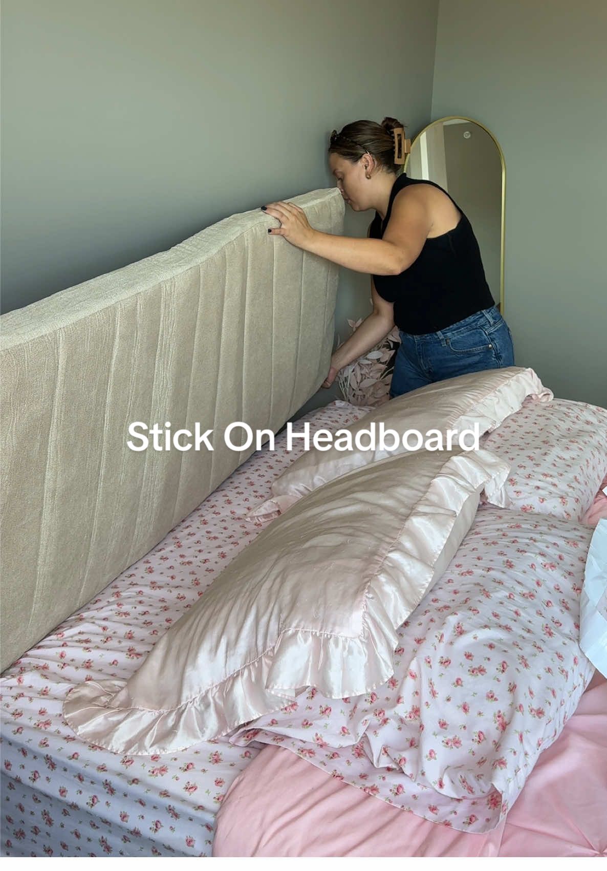 Replying to @moocho666 this is such an upgrade. Even if you could tell (which I don’t think you can) it looks way better than no headboard. This was in my budget and was SO easy to put up. I love it!! This stick-on headboard requires no screws or tools. Just apply it like a sticker. It's super plush and comfy. #headboard #stickonheadboard #wallmountedheadboard #bedroomupgrade #bed #fabricheadboard #dormbed