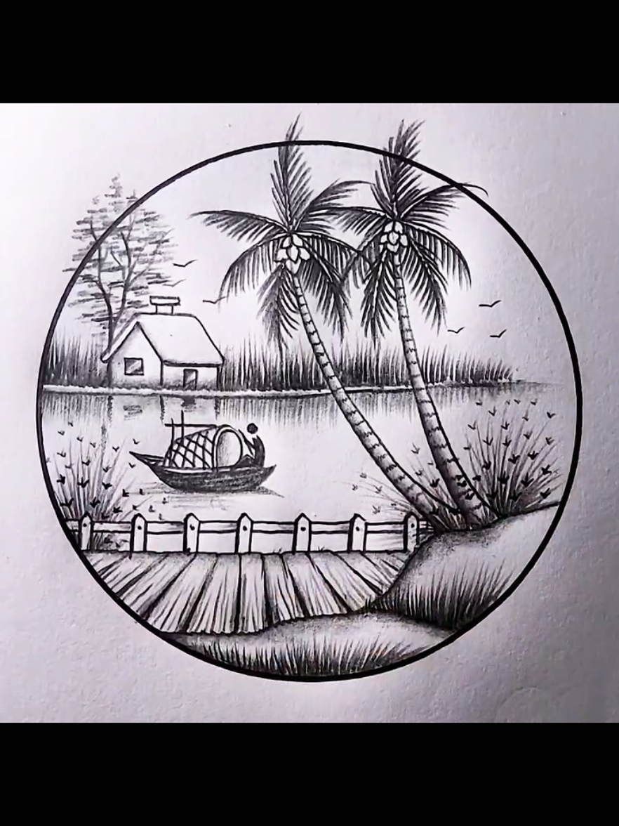 Riverside landscape drawing scenery with pencil ✏️  . . . #draw #drawings #usatiktok🇺🇸 #drawingtutorial #drawingprocess 