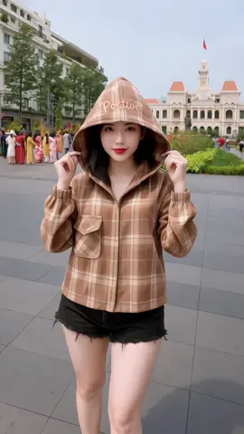 Áo Khoác Caro - Áo Khoác Thêu Nón To Khoá Kéo Croptop