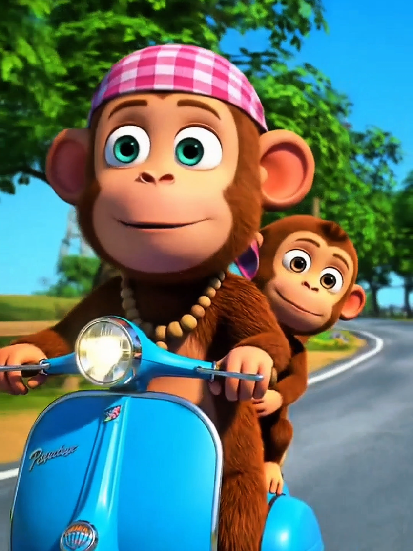 Monkey carrying its baby on the back of a scooter for a ride cartoon video #proaicartoonvideo  #kidstiktok #cartoon #tending #forupage #videoviral #enjoy #kidsvideo #cartoonvideo #monkey #rider #CapCut 