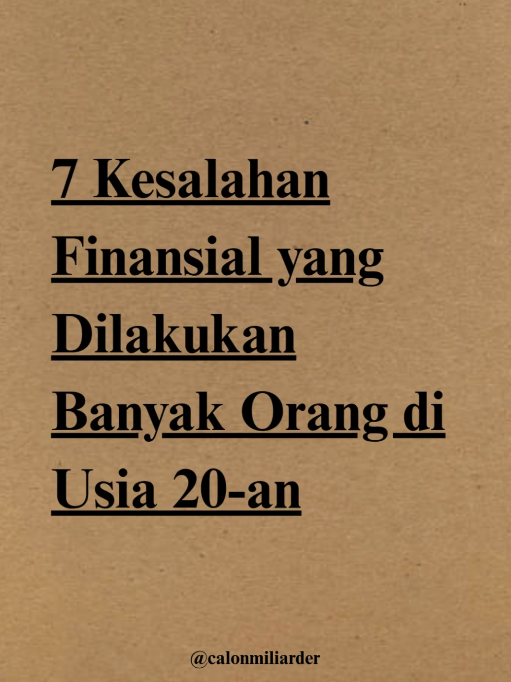 📉 Banyak orang umur 20-an kelihatan keren... Tapi pelan-pelan jatuh miskin karena 7 kesalahan ini. 📌 Kalau kamu masih di usia 20-an, hindari sekarang sebelum nyesel. Follow @CalonMiliarder biar gak salah jalan terlalu lama.
