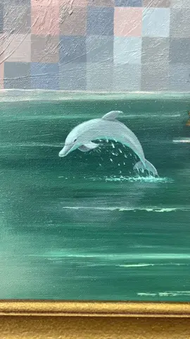 Pixel Mountains with Flipper🐬 #artprocess #paintingart #pixelated #pixelart #vintageart #artpainting #flipper #dolphin 