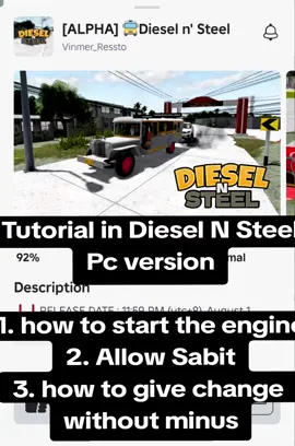 Diesel N Steel Tutorial (PC version) and Fare guidelines (balagtas to bulacan) #roblox #robloxfyp #fyp #viral #foryoupage #robloxedit #tiktok 