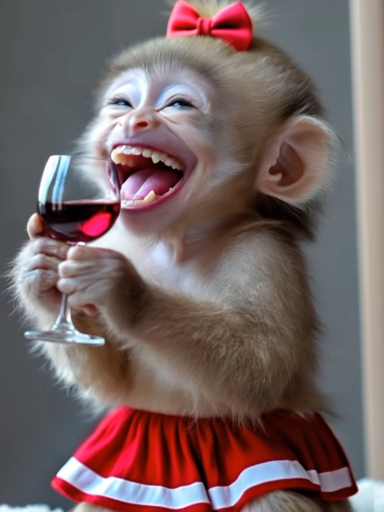 🐒🍷🐒 #monkey #cute #animal #funny 