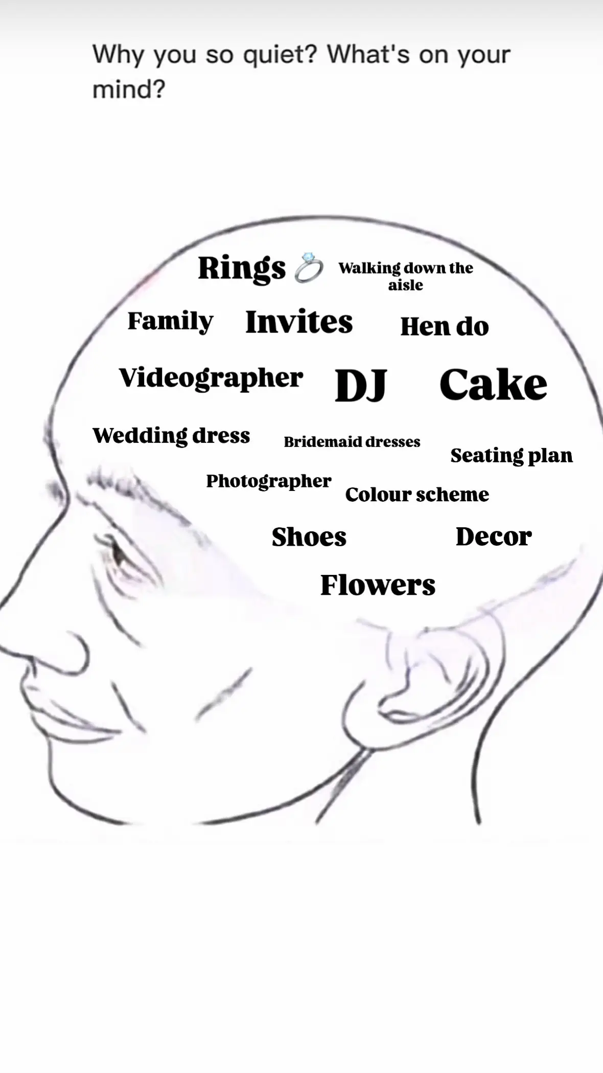 Anyone else relate 😂🤍 #whysoquietwhatsonyourmind #fyp #weddingplanning #bride #onmymind #2026bride #wedding