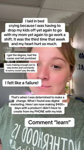 I was tired of feeling like a failure so I found a way out and I’m on my way. Comment “learn”. I’ll show you. #wfhmom #howtomakemoneyonline #nursepreneur #mompreneur #momtok #sidehustles 