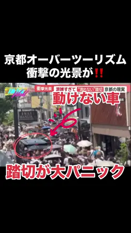 京都の人気観光地・伏見稲荷大社の近くにある踏切では、多くの観光客で混雑し、遮断機が下りても人が取り残されるなど非常に危険な状態となっている。 【画像】「30分動けず」車内から撮られた映像 救急車が立ち往生　非常ボタンで電車停止も 　踏切の先には1300年以上の歴史を誇る伏見稲荷大社があり、連日、多くの観光客が行き来するという。 近隣住民 「開かずの踏切になるから。通らないようにしてますね」 　5月に近隣の住民が撮影した映像。踏切内は観光客でいっぱいに。なかなか前に進むことができず、かなり危険な状態だ。 　その直後に警報音が鳴り、渡ろうとする観光客でもみくちゃに。至る所で悲鳴が上がる。前を進むオートバイも、今にも倒れそうだ。撮影者も倒れそうになる。 「うわー!ちょっと!」 　人の流れに押されて、いつ倒れてもおかしくない大変危険な状態だ。 撮影していた人 「もう異常でしたね。人だらけ、車道も人、たくさんの商店がありますけど、その前も全部人。くちゃくちゃの状態の時にまた踏切が閉まってしまったので、踏切内にいる人はパニック。押し合いになってあのように倒れかけた」 　人が殺到しすぎて身動きが取れなくなり、非常ボタンを押して電車を止めるという事態も起きているという。 近隣住民 「（非常ボタンが押され）30分くらい踏切が開かないというのは、ちょこちょこあります。この間は週に2回ありました」 　さらに住民を不安にさせているのが…。 　先月撮影された動画。踏切が開いた直後、救急車のサイレンが鳴りだすが観光客が道路にあふれかえり、救急車が立ち往生している。すると、見かねた女性が救急車の前に立ち、観光客に道を開けるよう促している。撮影者によると、この時救急車はおよそ15分間も立ち往生していたという。 踏切近くの店の人 「人が多くてね、来てくれるのはありがたいんですけどね。ちょっとオーバーツーリズムぎみというか…。緊急車両が通る時、救急車とか入ってこられなくなるんですよ。そういう時はちょっと怖いですね」 多くの観光客によって大混雑してしまい、渡れないと悲鳴が上がっている京都の踏切。 　去年、京都市を訪れた外国人観光客は1088万人。初めて1000万人を超えたが、その半数以上が訪れるのが、踏切を抜けた先にある伏見稲荷大社だ。「お稲荷さん」で知られる全国の稲荷神社の総本宮で、朱に染まる千本鳥居がSNSに投稿されて、人気に火がついたという。 引用元Yahooニュース #オーバーツーリズム #速報ニュース #京都観光 #迷惑行為 #伏見稲荷 