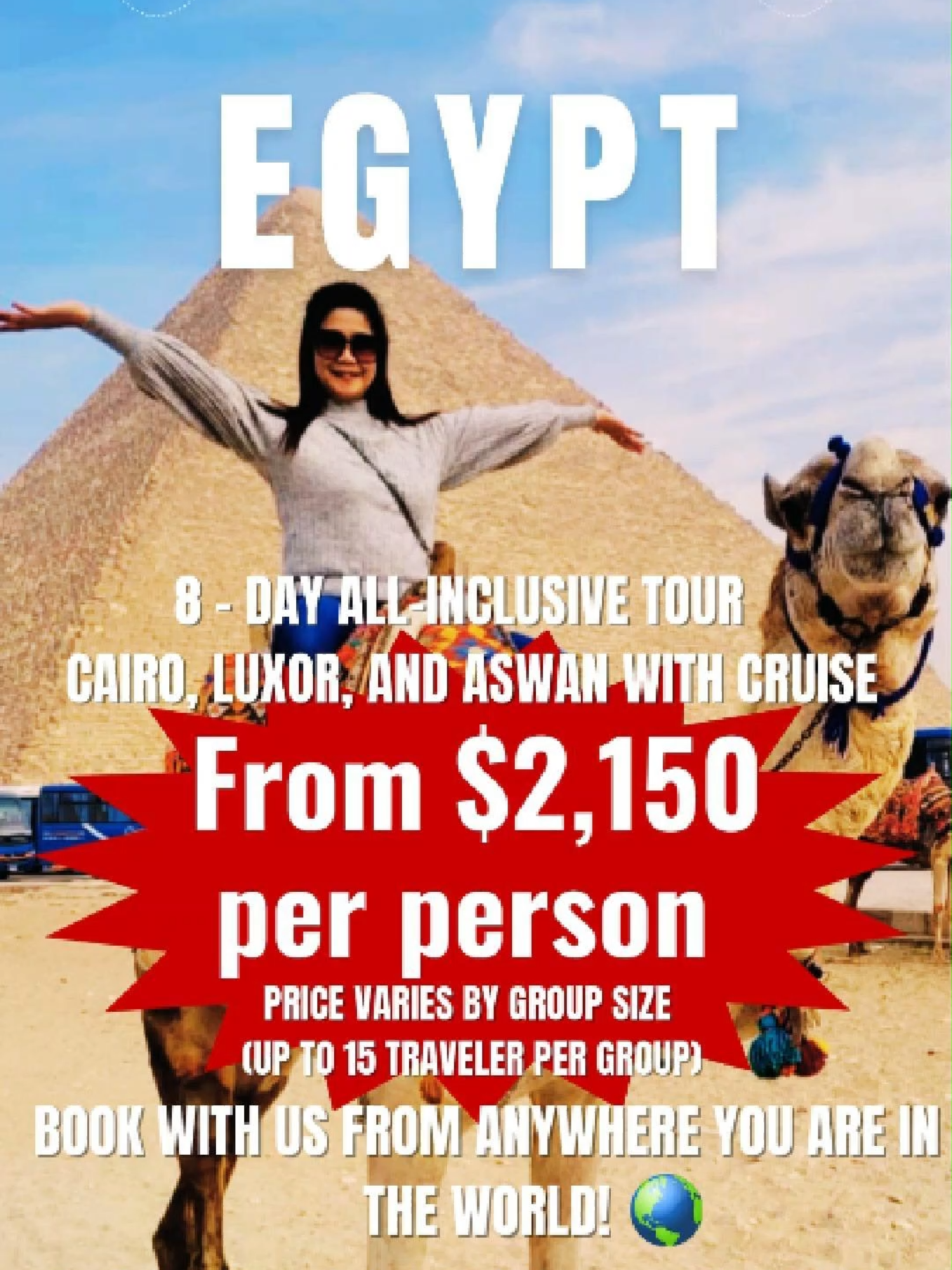 Egypt🇪🇬 All Inclusive 8-Day Group Tour Package with Cruise🌍✈️🚢 Inclusions : • Hotel accommodation in Cairo for 3 nights • Flight from Cairo to Luxor • Nile cruise from Luxor to Aswan for 4 nights • Flight from Aswan to Cairo • Hot air balloon ride • All transfers by A-C vehicles with qualified driver (s) • Private guide • Assistance of our personnel during the tour Portage when needed • Breakfast (7) • Lunch (5) • Dinner (4) 💳 Bonus Perk: Easy payment plans via Tabby & Tamara for ALL services—visas, flights, hotels, tours, & custom packages! Contact us today 🌏 : ☎️Helpdesk : +971 4263 5684 📞Mobile: +971 55 577 6165 📲Whatsapp: 055 577 6165 📩Email: info@znwanderlust.com 🌐Visit www.znwanderlust.com and chat with our experts. Let's Connect: https://linktr.ee/znwanderlust  #TravelWithUs  #travelmore #SaveMore #DreamVacation #znwanderlust #youareborntoexplore #travellife #travellingtotheworld #travelers #exploremore #wanderlust #explorepage #youareborntoexplore #znwanderlust #uaetraveller #travellersnotebook #wanderlust #uaeexplore #uaeexplorers #uaewanderlust #wanderlust #wanderlusting #wanderlusts #znwanderlust #exploremore  #schengenvisa  #UnitedArabEmirates #egypt  #exploreegypt🇪🇬#exploreegypt  #cairo  #pyramidofegypt