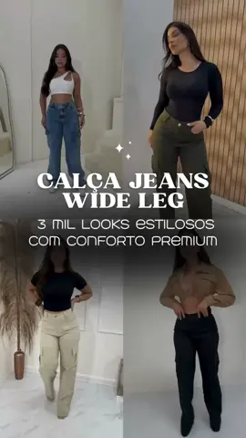 Calça Jeans Wide Leg Cargo Feminina Branca Cintura Alta Com Lycra Premium por R$69,90 - R$72,90. Compre na Shopee agora!  ID.CKE-ZKV-LSP Shopee 
