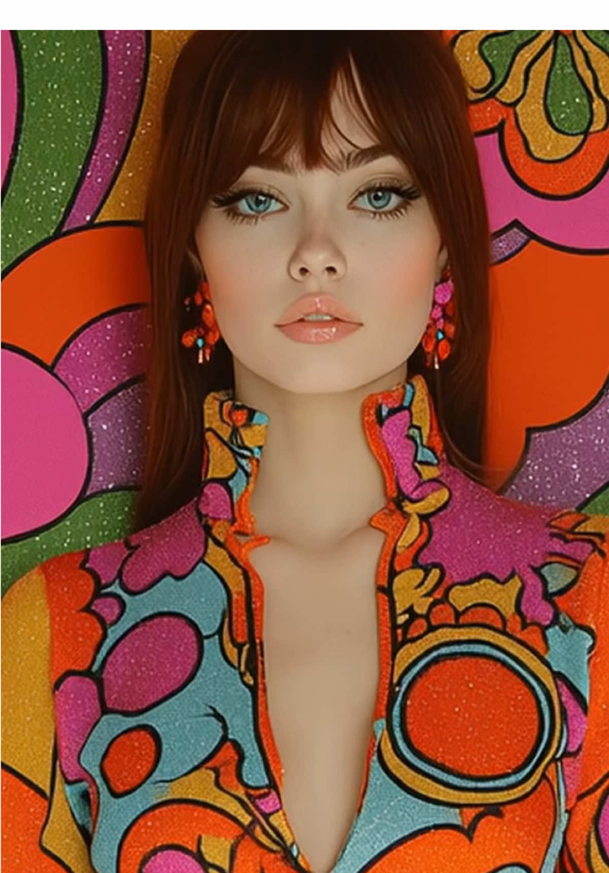 Electric Nostalgia: A bold, psychedelic jumpsuit straight from the #70s playbook. #aifashiondesign #aifashion #60sFashion #BoldFashion #colorpop #WearableArt #neomod #OOTD 