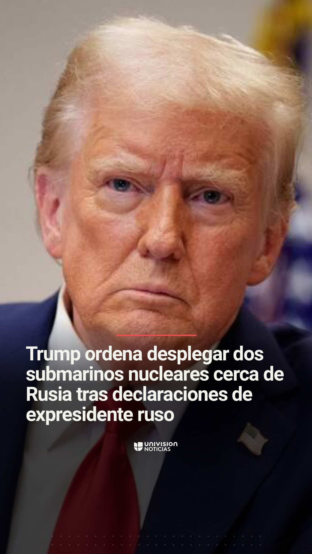 📌 Trump ordena desplegar dos submarinos nucleares cerca de Rusia tras declaraciones de expresidente ruso. El presidente Donald Trump ordenó posicionar dos submarinos nucleares cerca de Rusia, luego de las declaraciones de Dmitri Medvédev, vicepresidente del Consejo de Seguridad ruso y expresidente de ese país, quien dijo que Moscú conserva capacidad nuclear de la era soviética. Más noticias en Noticiero Univision 24/7 en @ViX.  #Trump #Rusia #Submarinos #EEUU #USA #DmitriMedvédev #UniNoticias #UnivisionNoticias