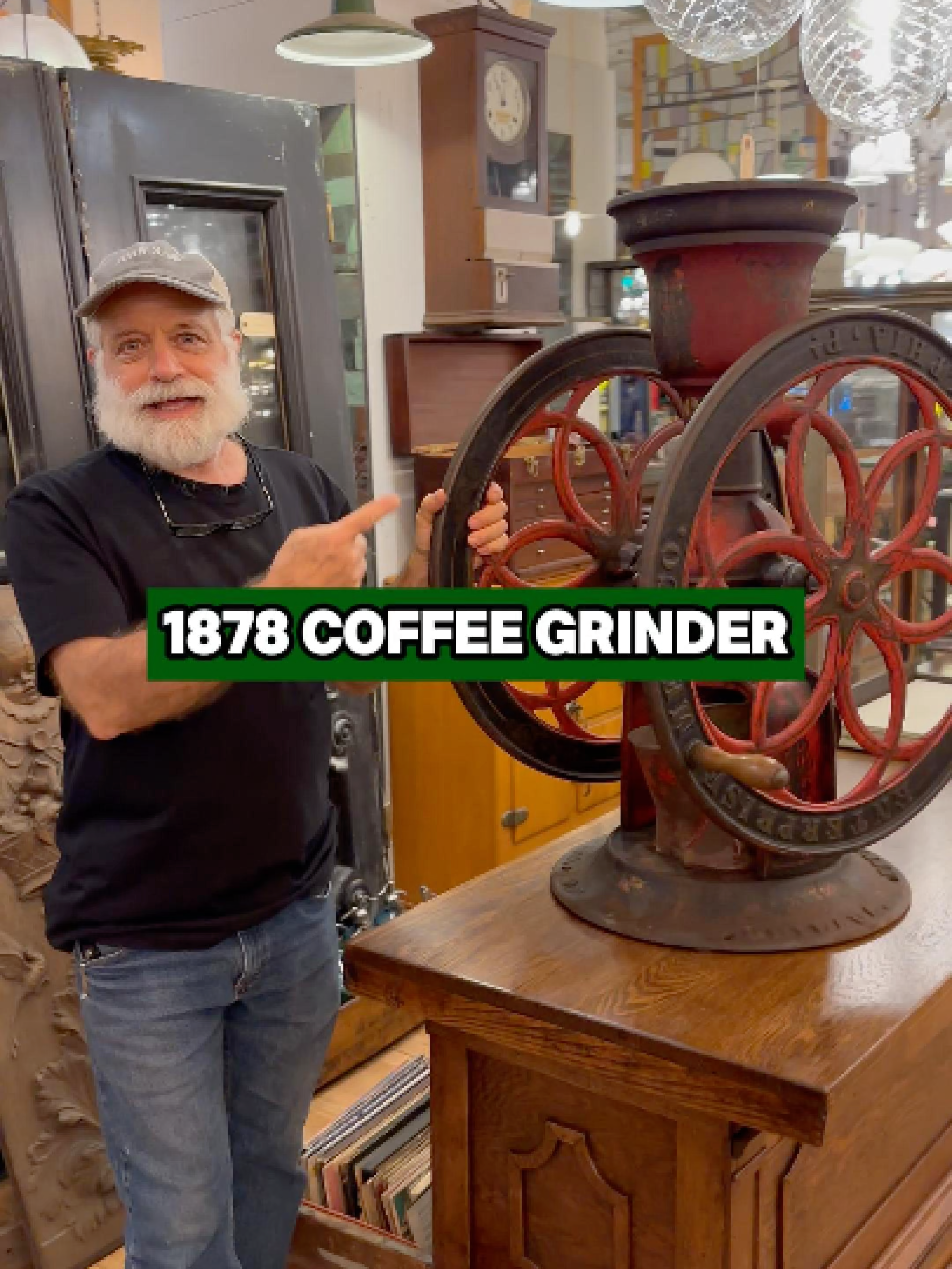 SOLD!!- We have this incredible cast iron coffee grinder from 1878, complete with its coffee scoop, available for sale at our midtown New York showroom! The paintings on this piece appear to be inspired by Roman frescoes, and the women seem to be wearing Byzantine-style dress. Be sure to give us a call or send us a message if you are interested in this piece! 📍333 W 52 St., New York, New York 🚛Shipping available everywhere 📐21 in. W x 24 in. D x 34 in. H\ #oldegoodthings #fyp #foryou #antiques #antiquestore #antiqueshop #antiquefurniture #interiordesign #architecturalsalvage #homedesign #homedecor #History #historytok #neoclassical #frescoes #antiquity #1870s #philadelphia#newyorkcity #newyork #nyc