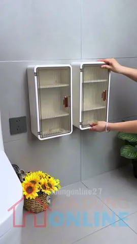 1166 - Tủ nhựa mini treo tường 3 tầng có cửa chống nước đựng khăn giấy vệ sinh trong toilet hoặc lau chùi nhà bếp