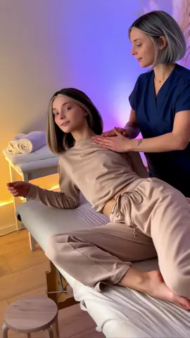 Place two fingers at the center point just above the sternum, where the clavicles meet. Hold still and soft, never pressing. Let the body respond on its own time. This gentle contact helps unlock shallow breathing and reset upper chest tension. #ClavicleSupport #ASMRMassage #BreathReset #TherapeuticTouch #SafeBodywork 