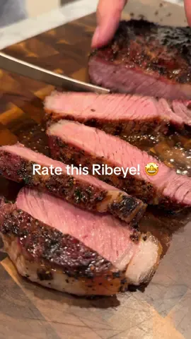 Picked up this prime ribeye from my local butcher! Seasond with @Meat Church holy cow. Smoked with pecan wood to 125 internal then reverse sears two minutes a side 😋 ##ribeye #shoplocal ##butchershop #dinner #meatch