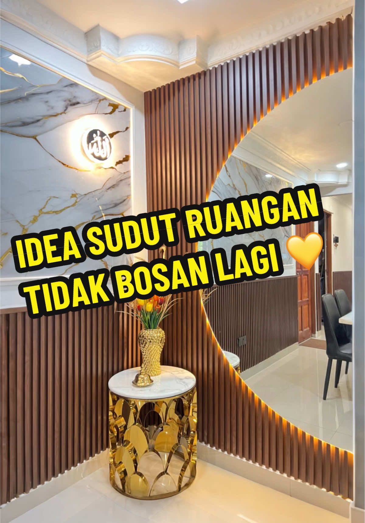 Banyak lagi design sudut yg membuatkn ruangan rumah korang nampak kemas dan mewah 🔥🔥🔥 #anzsmartdeco #amaldeco #flutedpanel #pvcmarble #ideadecoracion #halfmoonmirror 