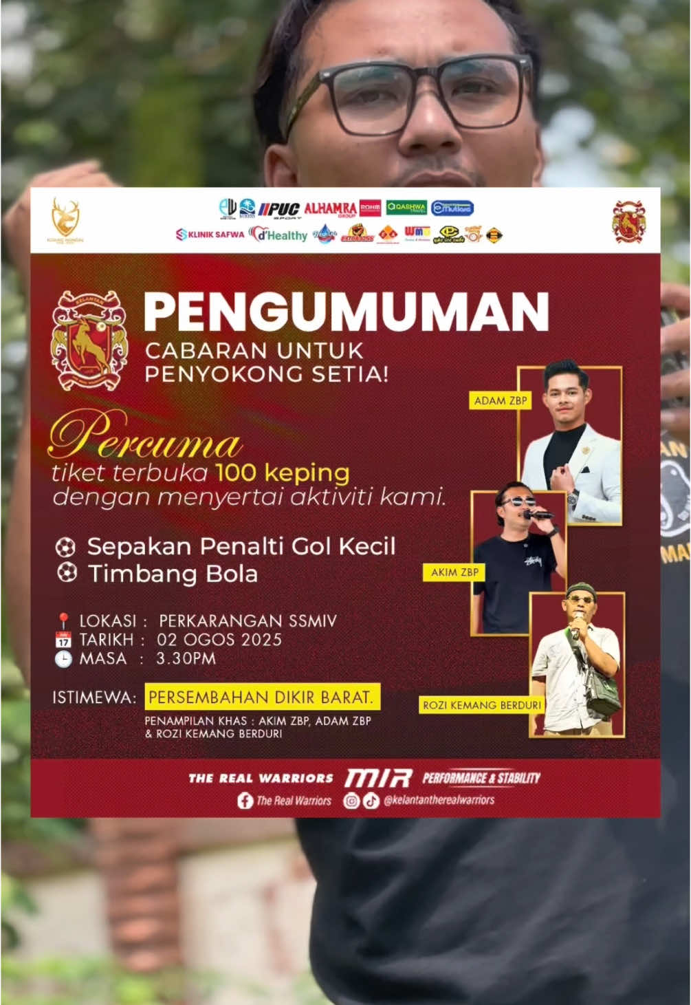Petang ni di Stadium Muhammad ke IV . Jom gaisss ! @Tun Lukent @Tun Event Management @AdamZbp @mat razi @kelantantherealwarriors #akimzbp #tuneventmanagement #kelantantheredwarriors #legasibuluhperindu 