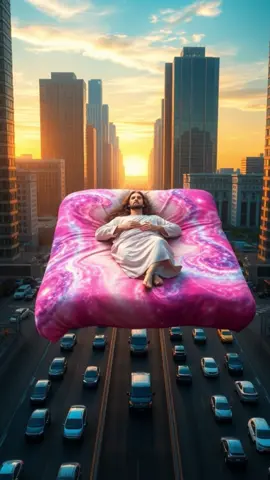Jesus resting on a over bridge as a bed,descends onto a busy road . #arts #jesus #christ #jesuschrist #funny #ai #dog #usa #newyork #snoker #cooking #cart #creative #tiktok 