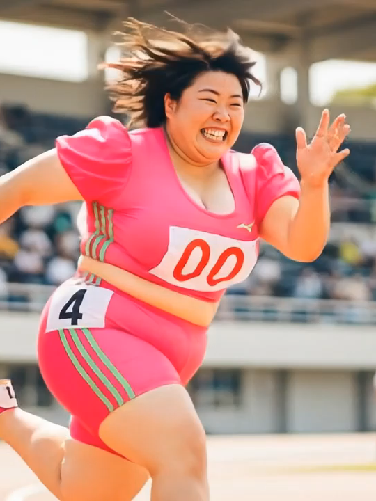 笑顔全開で揺らしながら走る陸上ぽっちゃり女子　 Chubby athletics girl running with a big smile この動画は生成AIを使用して作成しました。 This video was created using generative AI. #ぽっちゃり女子 #全力スマイル #陸上女子 #走る女子 #自己肯定感 #元気をもらえる動画 #ポジティブバイブス #笑顔全開 #shorts #バズ動画