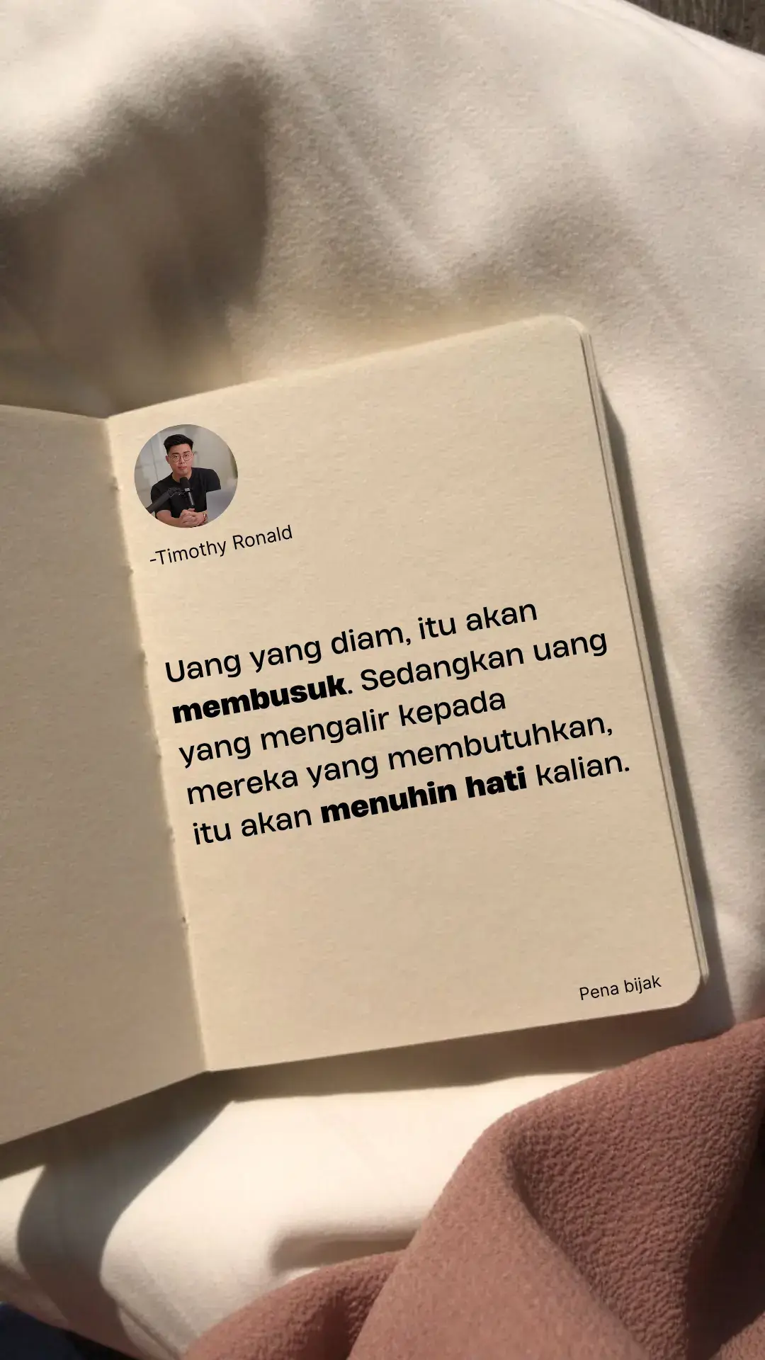 bukan soal seberapa banyak uang yang kita punya,tapi sejauh apa uang itu bisa bermanfaat.#mindset #fypage #timothyronald #berbagi #uang #manfaat #sukses 