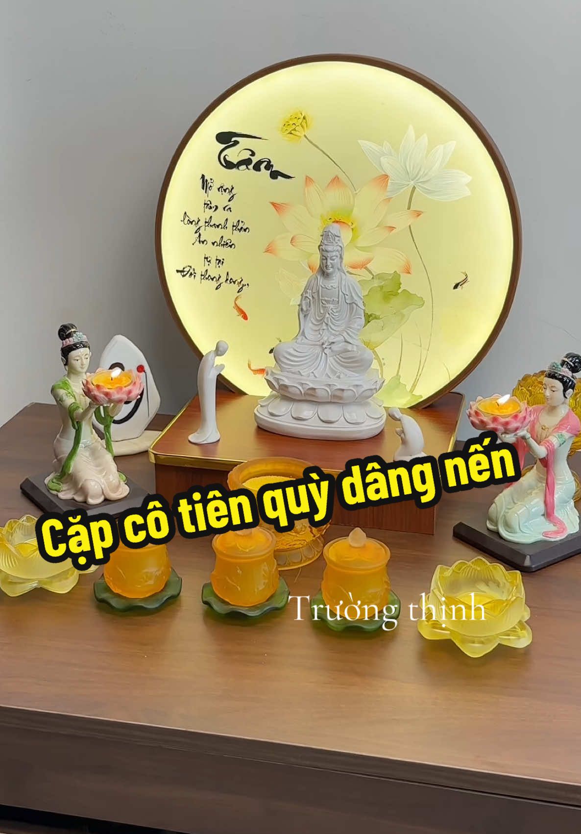 Cặp cô tiên quỳ dâng nến decor bàn thờ Phật,bàn gia tiên.. #tieucanhtruongthinh #decorbantho #tuongcptiendangnen #tuongcotien 