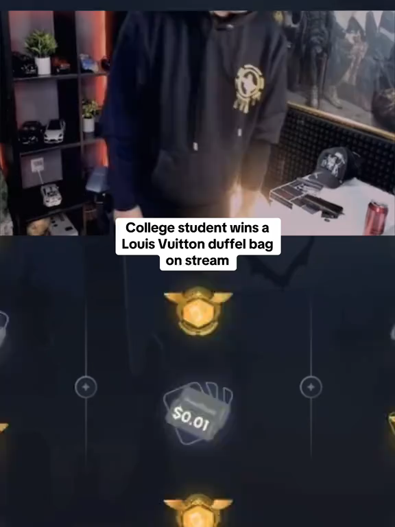 College student wins a Louis Vuitton duffel bag on stream #epic #kick #packdraw #fyp