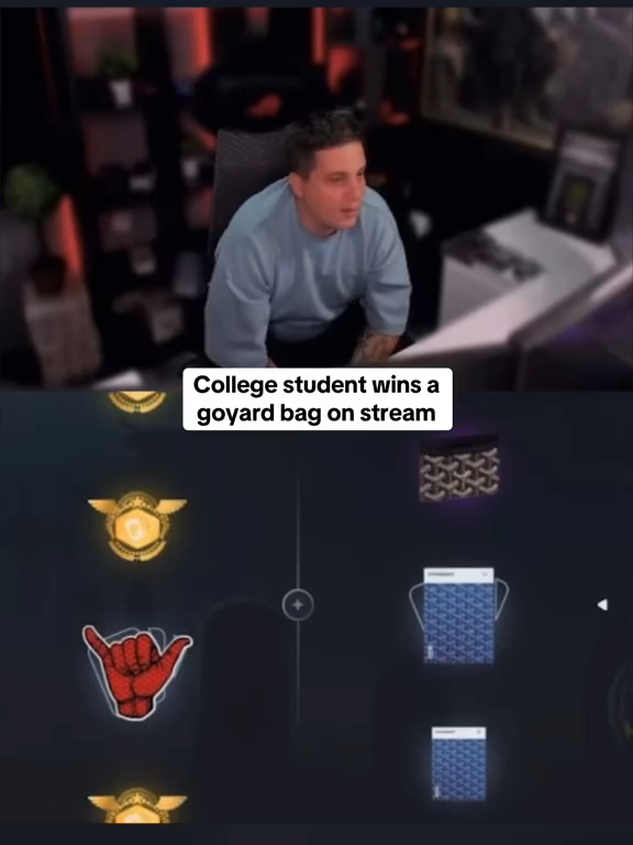 College student wins a goyard bag on stream #kick #epic #packdraw #fyp