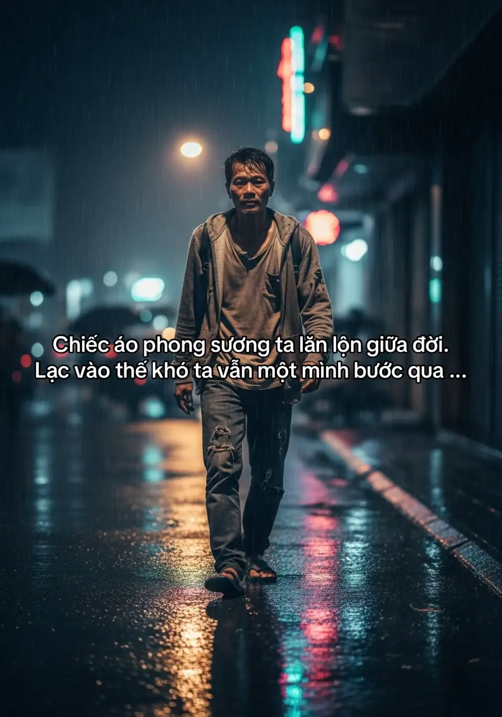 Chiếc áo phong sương ta lăn lộn giữa đời. Lạc vào thế khó ta vẫn một mình bước qua ...