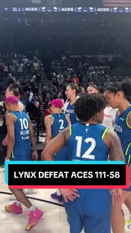 The Minnesota Lynx defeat the Las Vegas Aces Aces 111-58 to mark the LARGEST ROAD WIN in WNBA history 👏 Kayla McBride led the way with 24 PTS, 5 REB, & 8 3PM (8-10 3P%). Jessica Shepard and Napheesa Collier also added in 18 PTS each in the win! #WelcometotheW #WNBA #minnesotalynx