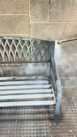 Pressure washing the paint off this metal bench after a chemical dip.  #metal #satisfying #pressurewashing #restoration