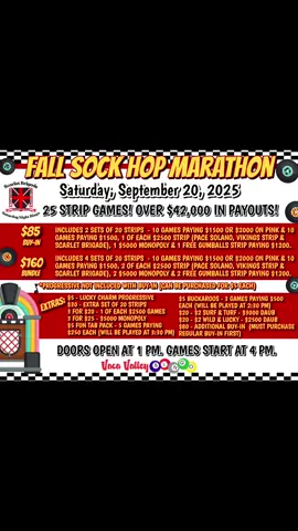 Reservations are open! https://www.eventbrite.com/e/sbbb-fall-sock-hop-bingo-marathon-registration-1520464272569?aff=oddtdtcreator