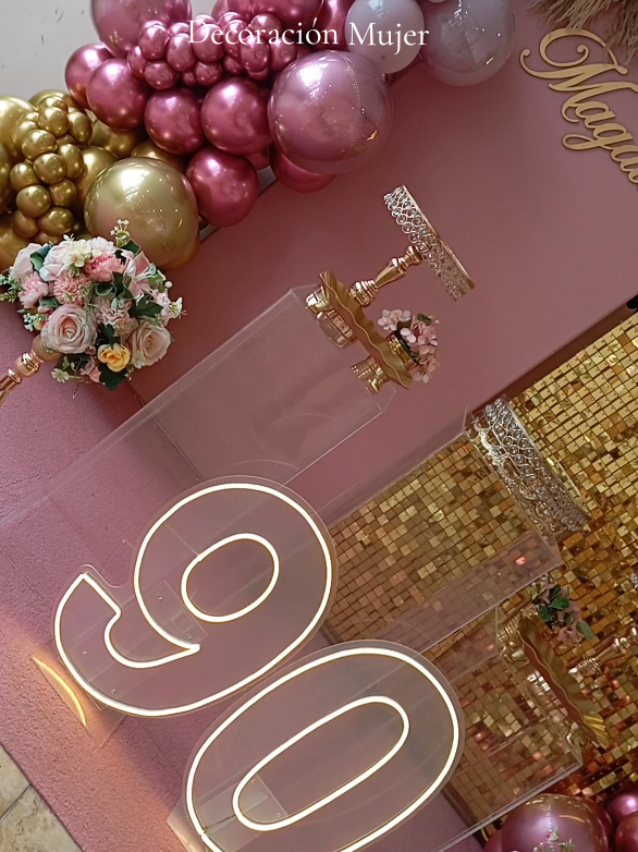 Decoración Mujer #mujer #90años #rosa  #happybirthday  #decoracion 