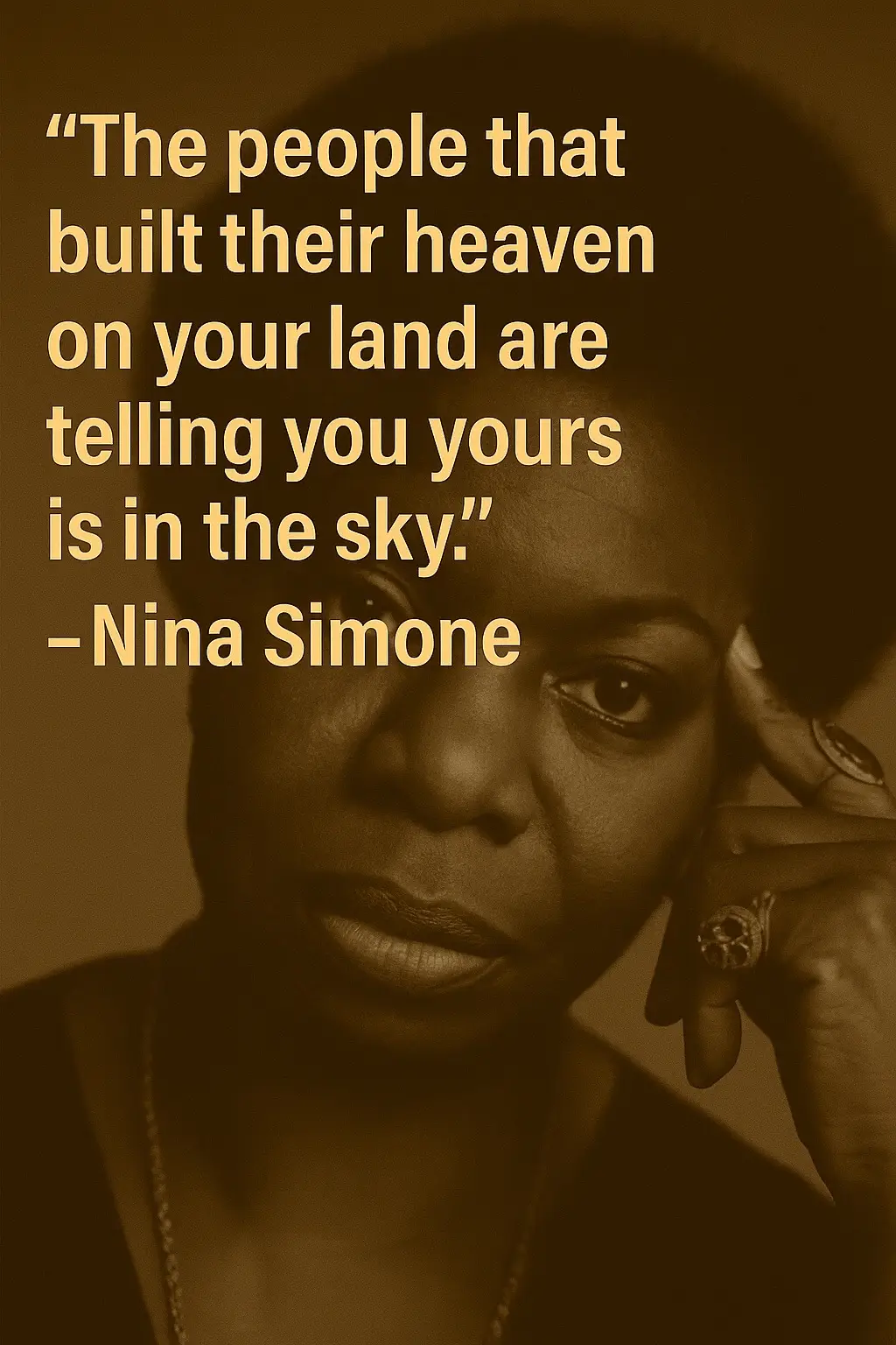 “The people that built their heaven on your land are telling you yours is in the sky.” That’s how deep the lie goes. They stole your land. Built their heaven right on it. Then told you to wait for yours after you die. Nah. Land is wealth. Without land, we got nothing. No power. No control. No legacy. They pass land down through generations— We pass trauma and struggle. That’s not by accident. That’s by design. We’ve been surviving in a system that was never built for us. But survival ain’t enough anymore. It’s time to own again. Build again. Unite again. Stop waiting for heaven. Start reclaiming the one they built on your back. ✊🏾 #LandIsWealth #NinaSimoneTruth #TheyLiedToUs #ReclaimWhatWasOurs #BlackUnity #BlackLandMatters #NoMoreWaiting #WakeUpBuildUp #powertoourpeople 