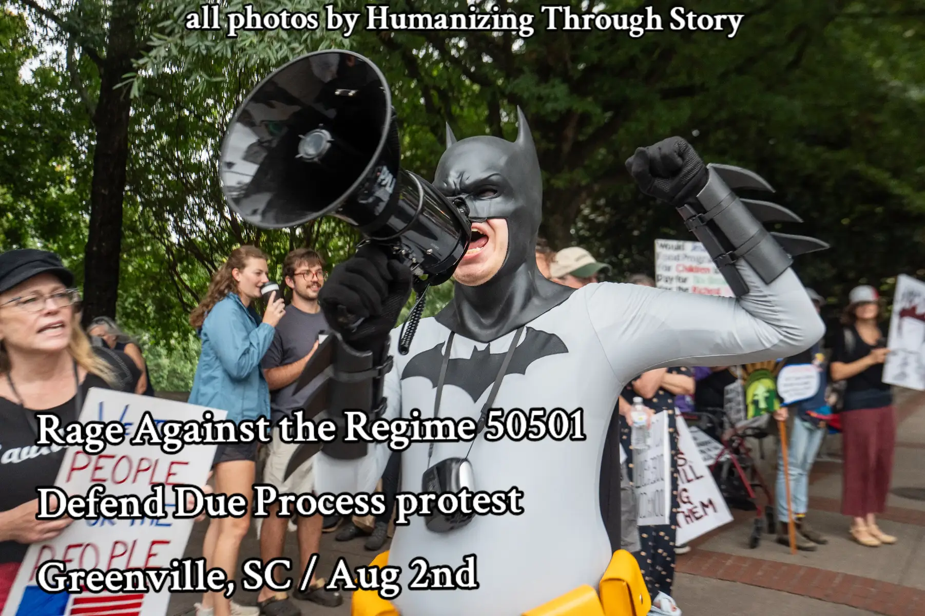 Rage Against the Regime, Defend Due Process 50501 Greenville Protest Today, hundreds gathered at Falls Park in Greenville to stand in solidarity with the immigrant community and to demand constitutional due process for all people, not just citizens. The protest, organized by SC chapter of 5050@We the American People ❌👑  50501 SC and Indivisible Upstate SC , was a direct response to the local sheriff’s quiet expansion of the county’s participation in ICE’s 287(g) program, done without public input or council approval. This policy gives deputies federal immigration powers, bypasses due process, and places immigrant families, many of whom have lived and contributed here for years, at risk of detention and deportation. From the event page: “Across the country, and right here in Greenville County, we are witnessing alarming attacks on the foundational rights that protect all people, not just citizens.” Organizers called for: – Due process for every person – Transparency in local government – An end to racial profiling and ICE collaboration – Rejection of projects like “Alligator Alcatraz” photos by me/Humanizing Through Story