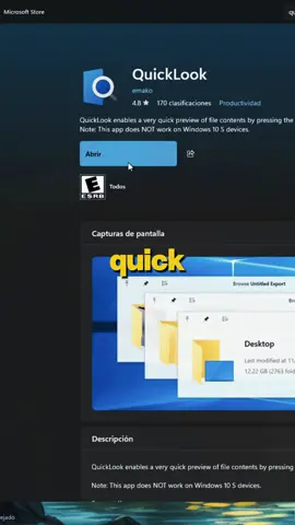 Aplicaciones que si deberías tener en tu computadora parte3  QuickLook es una función de vista previa rápida que permite ver el contenido de un archivo sin necesidad de abrirlo con su aplicación correspondiente, inicialmente desarrollada por Apple para macOS y luego adaptada para Windows. En esencia, facilita la visualización de archivos comunes presionando la barra espaciadora sobre ellos #aplicaciones #quicklook #pctips #techtok #windows11 