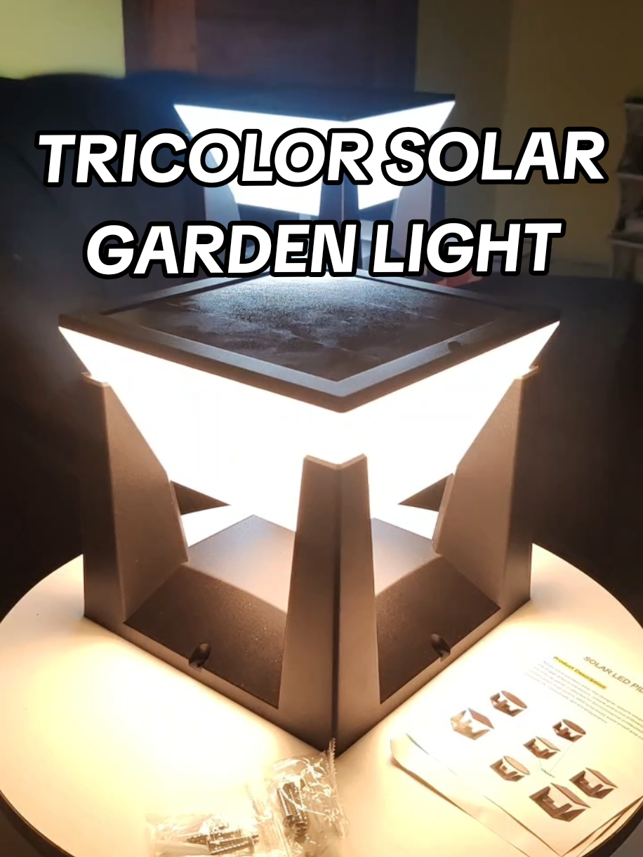 TRICOLOR SOLAR GARDEN LAMP na pwede nyong ilagay sa bakod, poste ng gate ninyo o kaya sa garden.  #solargardenlight #solarlamp #postlamp #gatelamp #solargardenlamp #solarlight #CapCut 